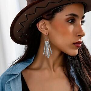 NEW Silver Dangle Earrings with Turquoise – Boho Western Long Tassel Style